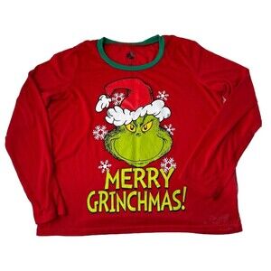 Dr Seuss Merry Grinchmas Shirt Size Large Red Pajama Lounge Top Christmas
